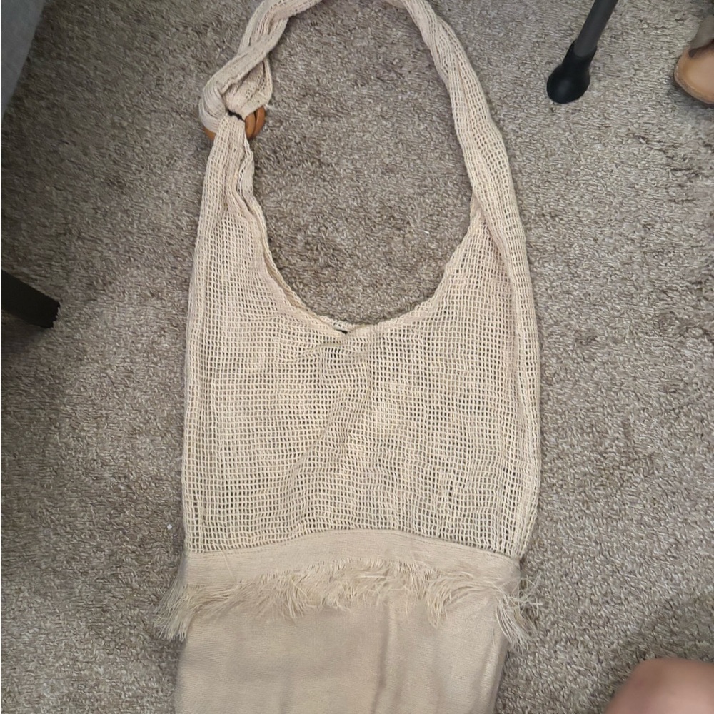Beige Woven Shoulder Bag